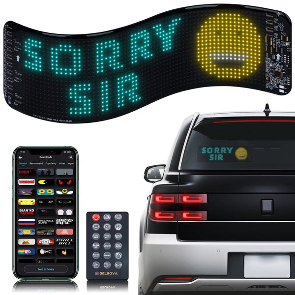 Customizable Gelrova LED Display, Flexible LED Car Sign Light Remote and App Control Custom Programmable LED Display for Store Car Bar Hotel, Scrolling Bright Advertising LED Signs (14"x4") - Gelrova