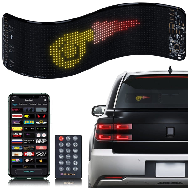 Customizable Gelrova LED Display, Flexible LED Car Sign Light Remote and App Control Custom Programmable LED Display for Store Car Bar Hotel, Scrolling Bright Advertising LED Signs (14"x4") - Gelrova